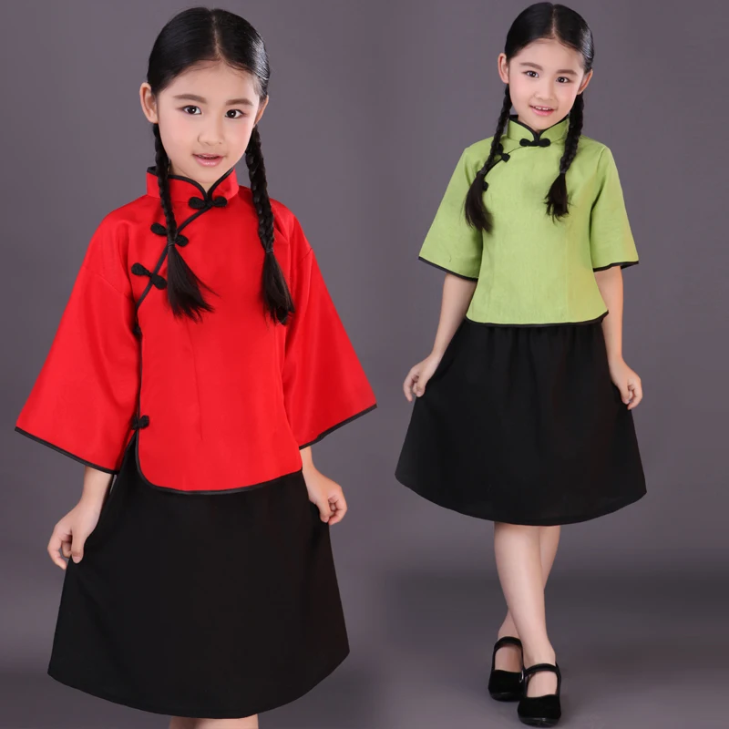 New Children Chinese Traditional Costume Blouse + Skirt Chinese School
