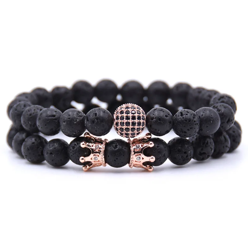 Королевская корона с полным фианитом черный лава натуральный камень бисерные
