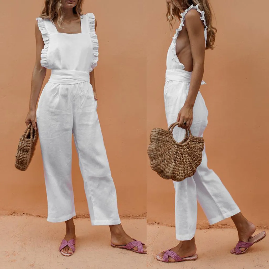 

Rompers Womens Jumpsuit Summer Sexy Solid Casual Sleeveless Elegant Camisole Casual Jumpsuits Ruffles Femme Overall