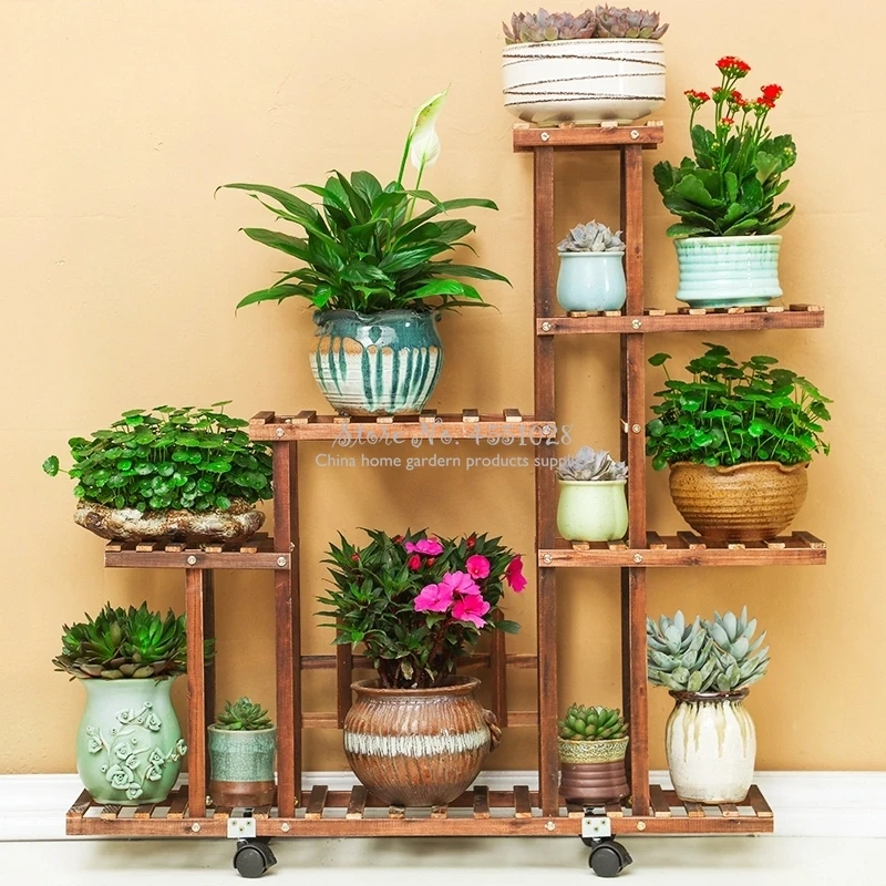 

Carbonized Wood Damp-proof Antiseptic Flower Rack Multi-layer Plant Stand Shelves Garden Patio Balcony with Planting Tools