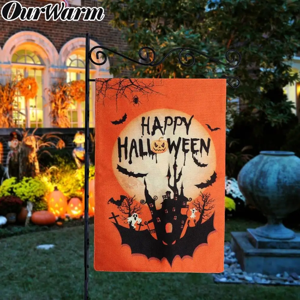 

OurWarm Halloween Decorations for Home Garden Flag Bat Ghost Castle Hanging Garden Banner Outdoor Indoor DIY Party Supplies