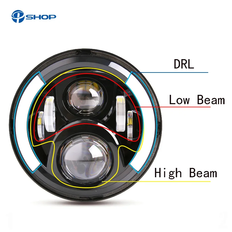 

Motorcycle headlamp 7 INCH 50W LED Headlights Bulb with Halo Angel eyes Hi/Lo Beam for Motor Projector Lens