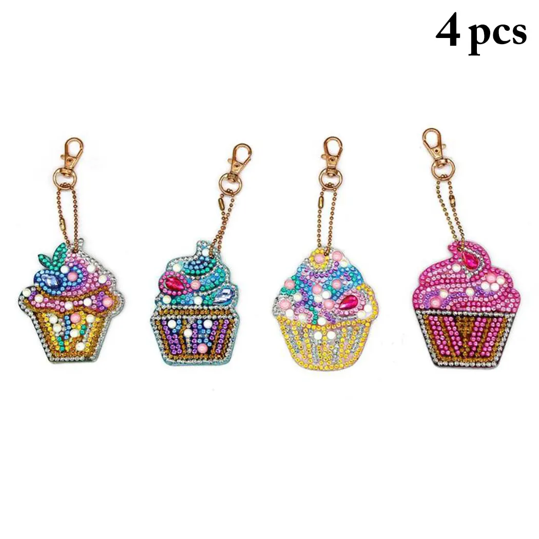 

4pcs DIY Painting Keychain Cartoon Ice Cream Women Bag Pendant Keychains Jewelry Key Ring Key Chain Gifts