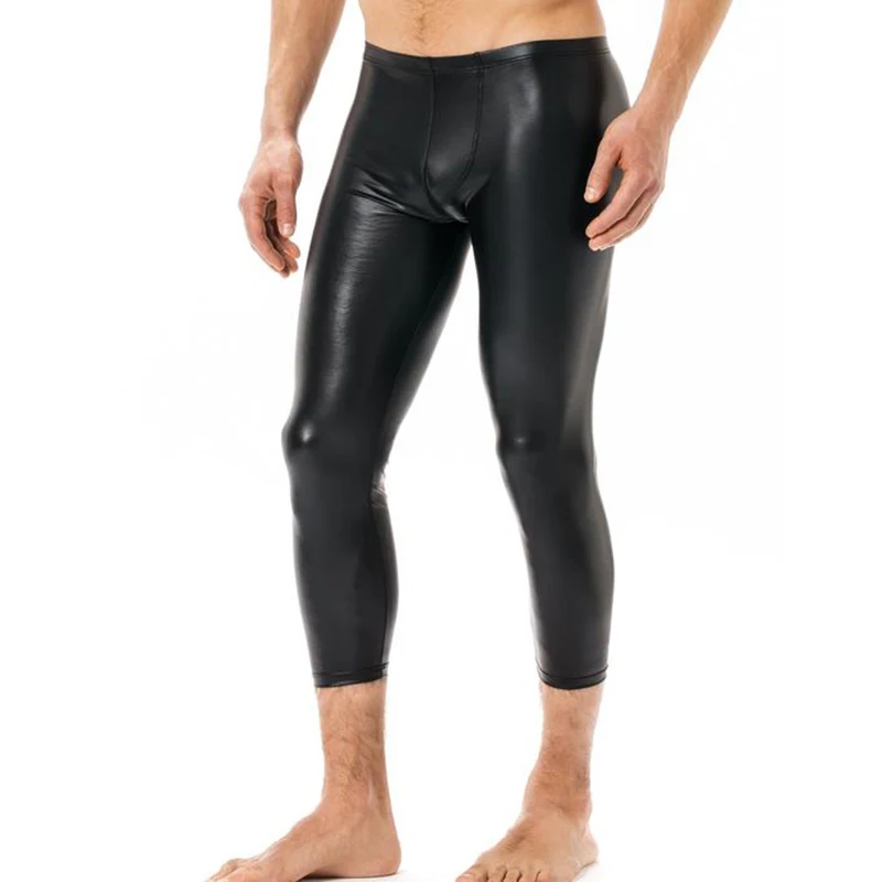 

Thermal Leather Sexy Stretch Mens Leggings Pants Faux Leather Fitness Pants PVC Winter Underpants Clothes Men