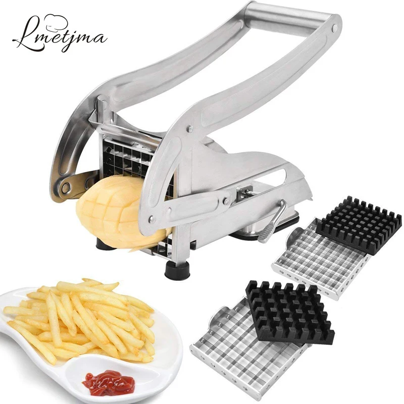 

LMETJMA French Fry Cutter with 2 Blades Stainless Steel Potato Slicer Cutter Chopper Potato Chipper For Cucumber Carrot KC0213