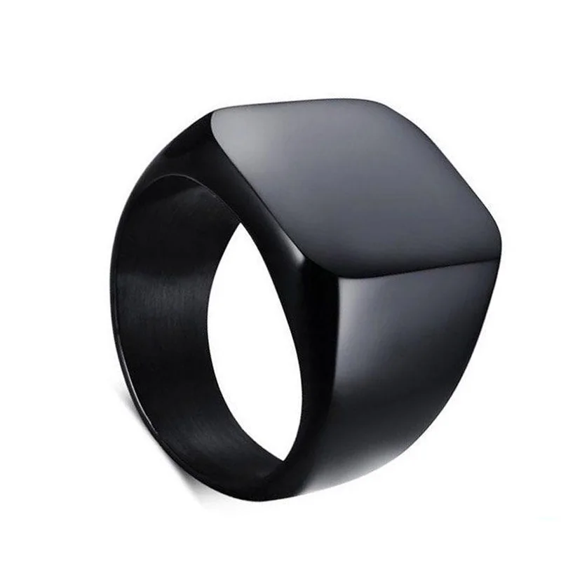 Wholesale Fashion Men Ring Gold Color Simple Glossy Square Stainless Steel Anniversary Wedding Band Finger Rings Jewelry Gift