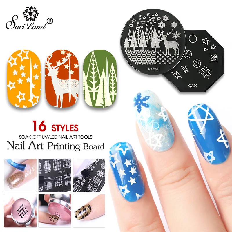 

Saviland Nail Art Stamp Template 16 Styles Flower Rose Leaves Image Pattern Printing Plate for DIY Gel Vranish Manicure