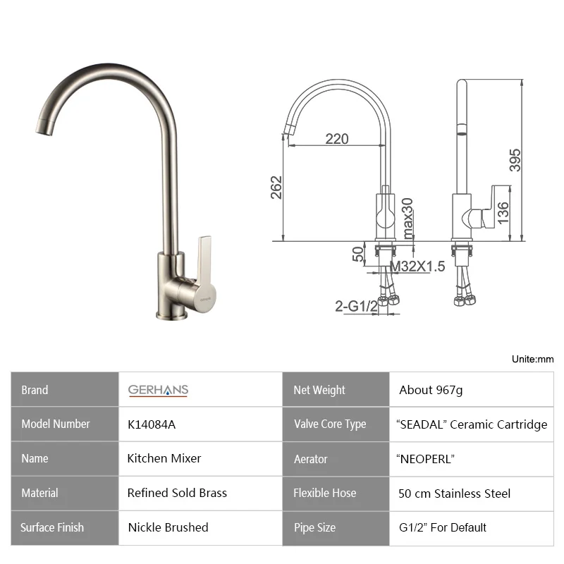 GERHANS Irismart Tall Kitchen Faucet Hot Cold Bar Chrome Plated Water Tap Modern Brass Water Sink Mixer Crane For Kitchen K14084 GERHANS Irismart Tall Kitchen Faucet Hot Cold Bar Chrome Plated Water Tap Modern Brass Water Sink Mixer Crane For Kitchen K14084