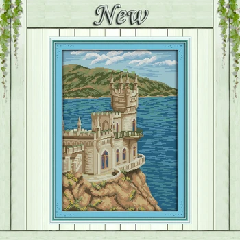 

The seaside church Sea Scenic paintings Counted printed on fabric DMC 14CT 11CT Cross Stitch DIY Needlework kits Embroidery Sets