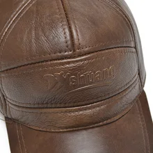 Новинка, зимние шапки с ушанками, Мужская бейсболка из натуральной воловьей кожи, мужская шапка, Мужская Уличная Кепка из кожи, B-7162