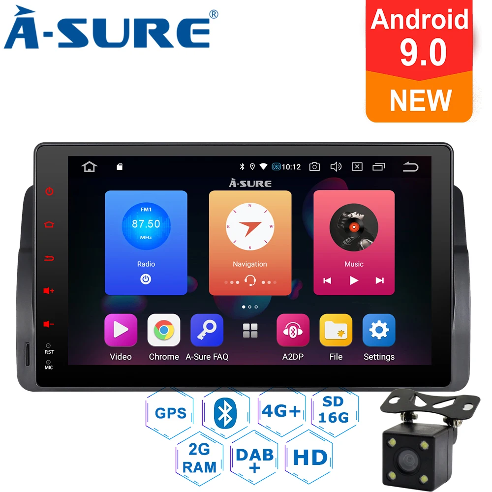 

A-Sure New Arrival 9 Inch 2 Din Android 9.0 Radio GPS Stereo Sat Navi For BMW E46 MG ZT Rover 75 DAB+ 32G Cortex-A35 Quad-Core