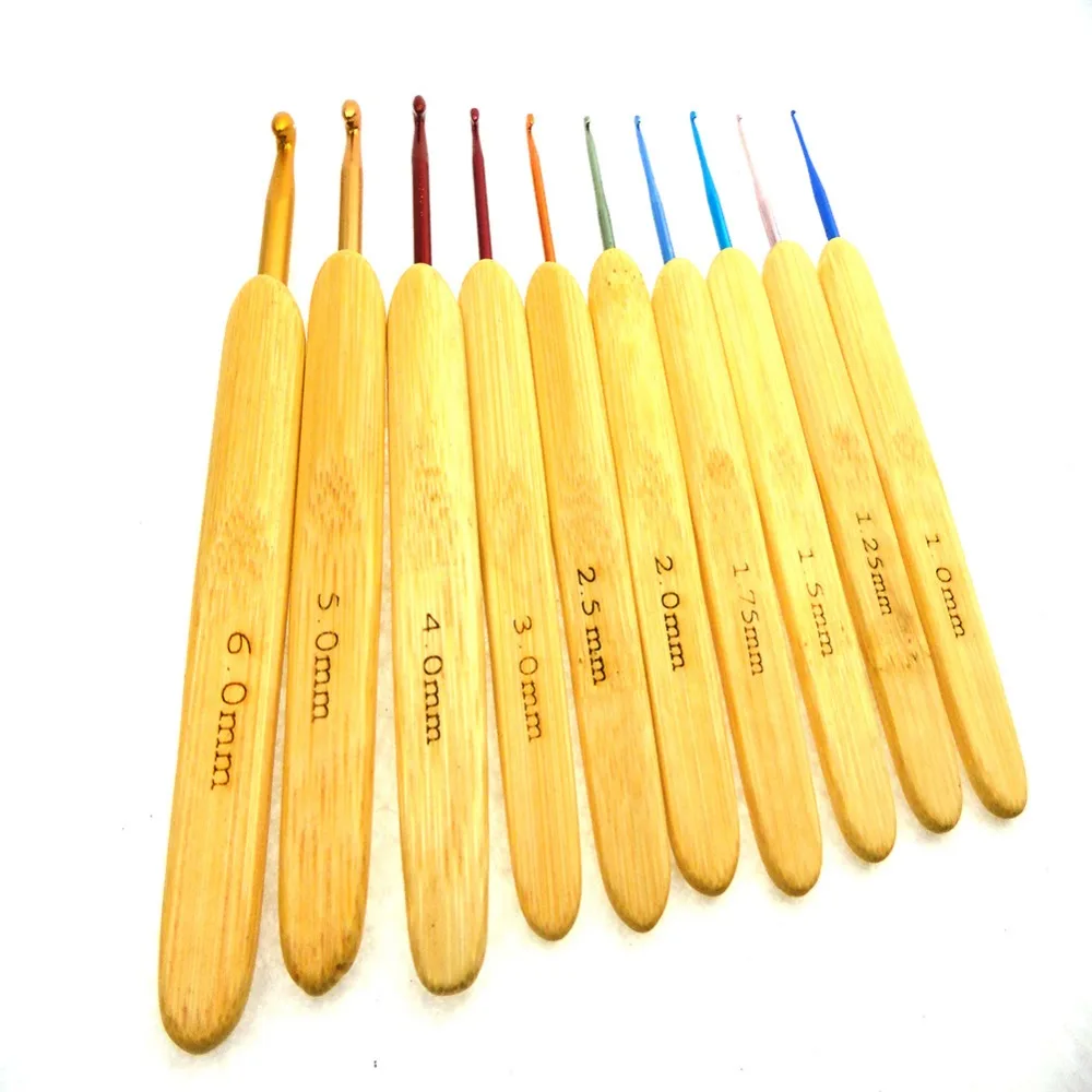 10size/set 20set/lot Bamboo Handle Knitting Needle Multi color Aluminum