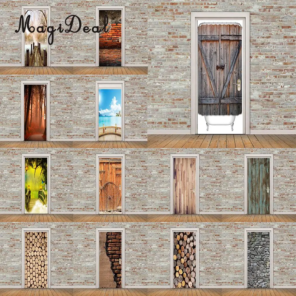 3D Door Wall Paper Murals Wall Stickers Scene for Home Art Decoration Self Adhesive Vinyl Waterproof Art Door Decals 77x200cm