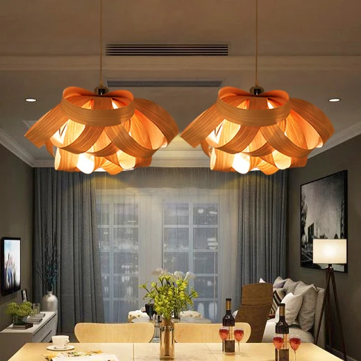 modern wood drop light wooden veneer pendant lights lighting 2 light bulbs coupon