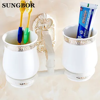 

High Quality Full copper ivory white Toothbrush cup holder Cetamic cups Bathroom Accessories Double Toothbrush holder SL-5802R
