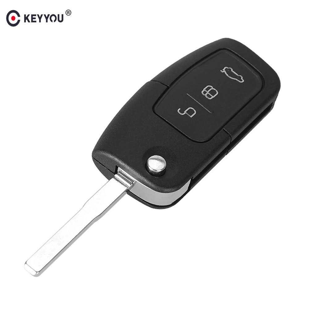 

KEYYOU 20X Key Shell For Ford Focus Fiesta C Max Ka 3 Buttons Flip Folding Uncut Remote Car Blank Key Fob Cover Case
