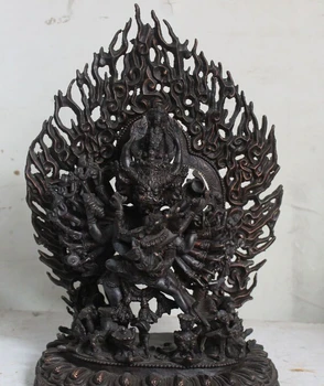 

12"Old Tibet Buddhism Fane Pure Bronze Buddha Yamantaka Yama Dharmaraja Statue S0708