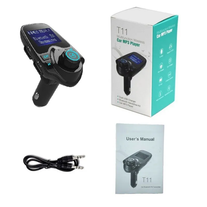 Car Bluetooth Player T11 Wireless Handsfree Mp3 Adapter Dual Usb Car Charger Lcd Display A2DP 5V 2.1A Auto FM Transmitter