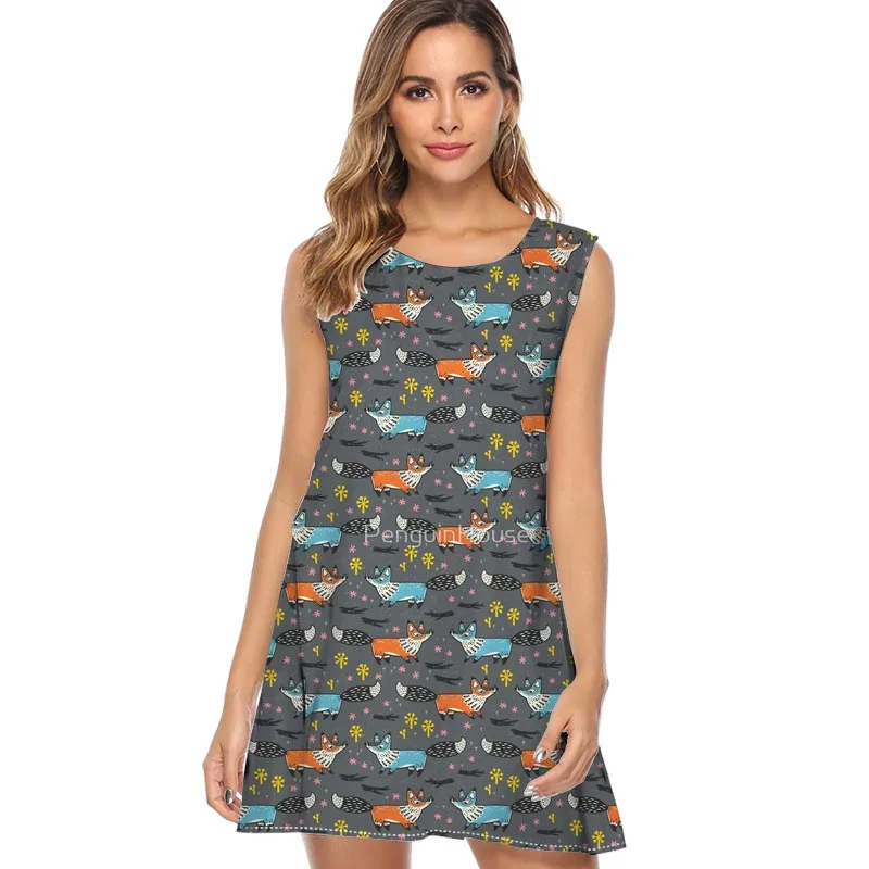 

Funny fox Print Summer Dress Women Fashion Casual Loose Short Chiffon Ladies Dresses A-line Cute Mini Party Dress Vestidos