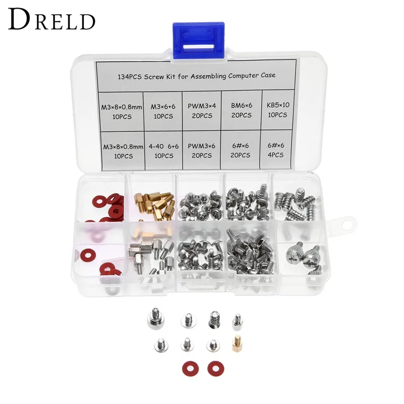 DRELD 134pcs computer screw kit M3 Personal Computer Desktop Screw