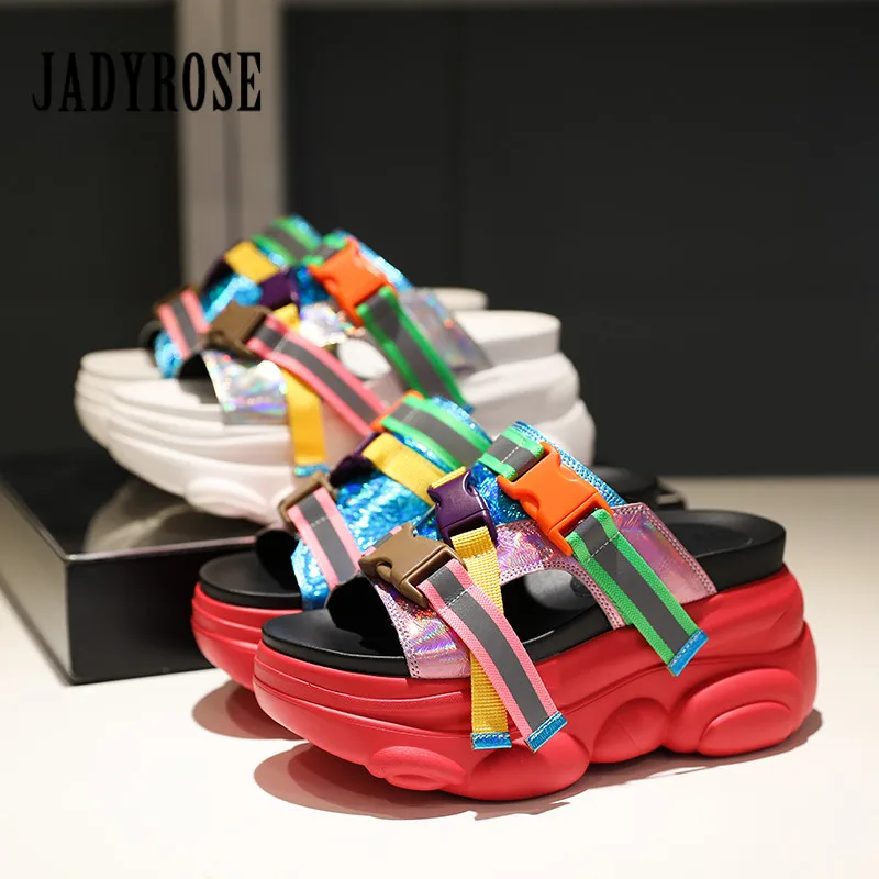 

Jady Rose Summer Colorful Women Platform Slippers 8CM Wedge Shoes Woman Gladiator Sandals Casual Beach Slides Creepers Flats