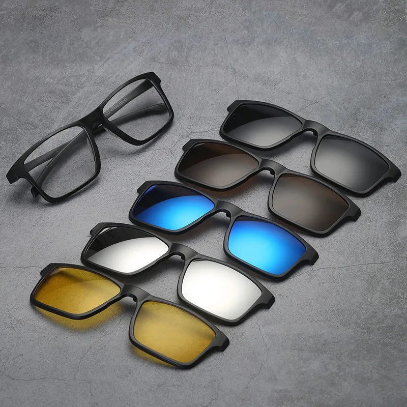 

Spectacle Frame with 5 Clips On Sunglasses Women Men Polarized Mirror Magnetic Glasses Set Myopia Optical Lens for Reading