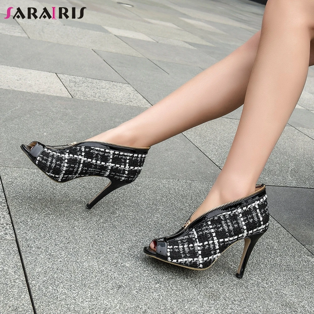 

SARAIRIS New Fashion Large Size 33-42 Genuine Leather Zip Up INS Sandals Woman Shoes Peep Toe Hot Shoes Woman Sandals