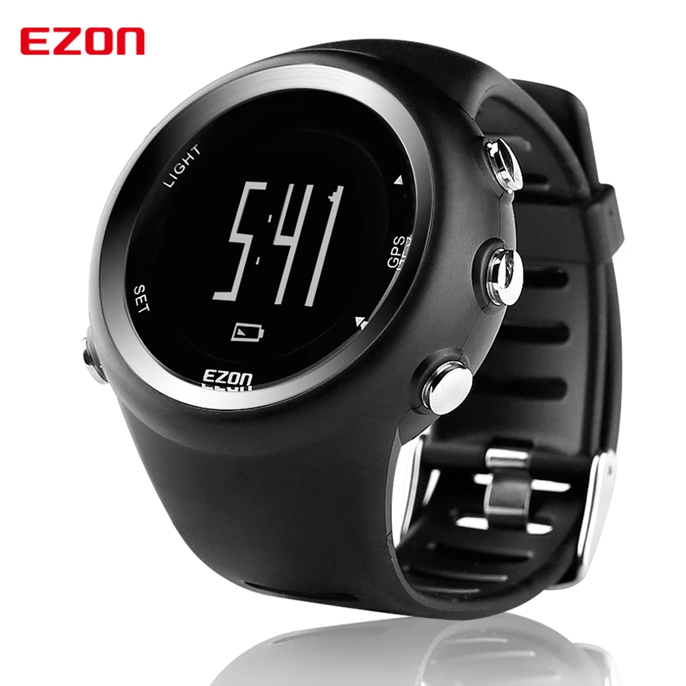 Ezon T031 GPS Бег спортивные часы расстояние Скорость калорий Мониторы GPS синхронизации Для мужчин спортивные часы 50 м Водонепроницаемый цифровые часы