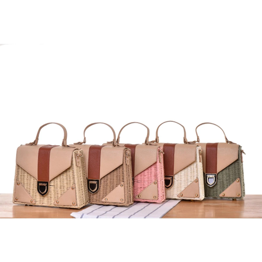 

Top Handle Woven Straw Bag For Women Handmade Kintted Rattan Handbags Shoulder Crossbody Bag Casual Beach Handbag Bolsa Feminina