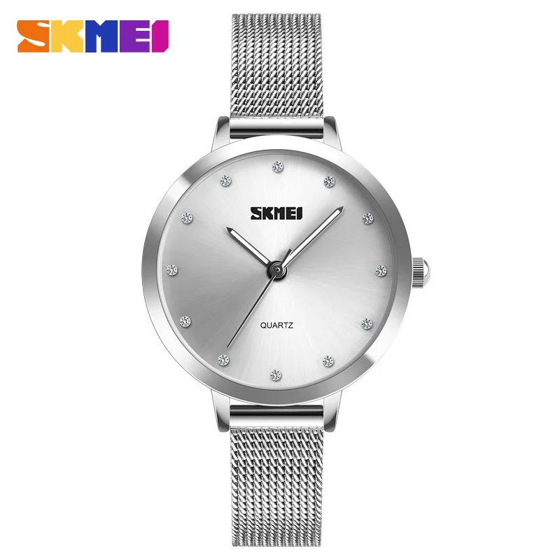 

SKMEI Women Watches Fashion Crystal Diamond Silver Stainless Steel Waterproof Ladys Quartz Watch Relogio Feminino Montre Femme