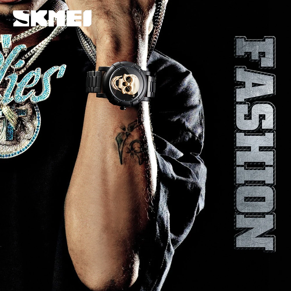 SKMEI Skull Watch Men Watches Luxury Brand Quartz Watch Sport Waterproof Stainless Steel Male Wristatch Reloj Militar Clock 9178