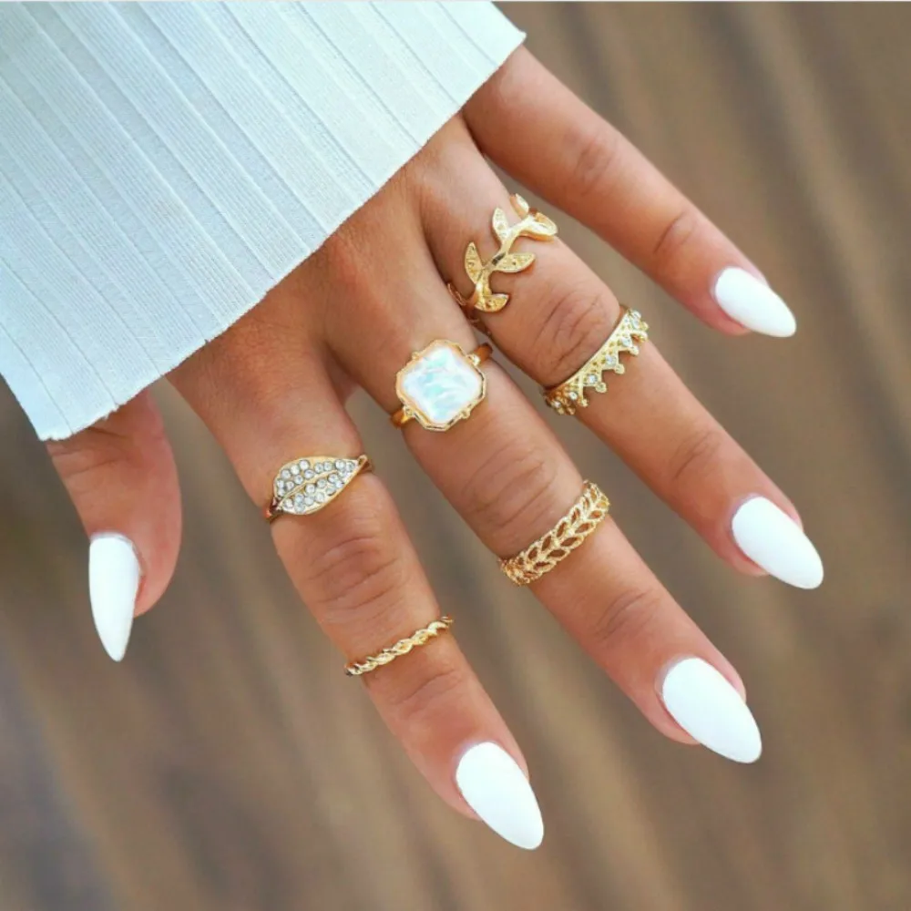

Gold color Retro simple Knuckle Rings For Women Vintage Geometric Pattern leaf Crystal Ring Set Party Bohemian Jewelry 6 PCS/Set