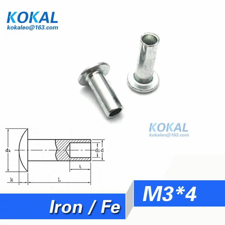 

[Fe-M3*4]100PCS all kinds all steel M3 Series thin round head half hollow rivet M3*4mm tubular rivet
