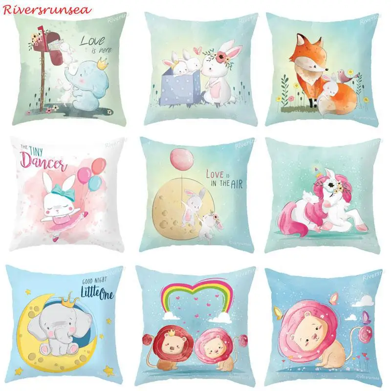

Cute Cartoon Animal Bunny Rabbit Cushion Adorable Fox Elephant Lion Panda Unicorn Plush Pillow For Pink Girls Room Decoration
