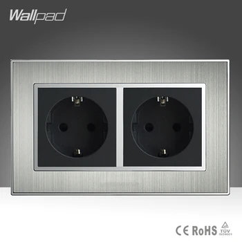 

CE Approved Wallpad AC110-250V 146 Standard Double EU 16A Socket Silver Satin Metal EU Standard Wall Socket Power Supply