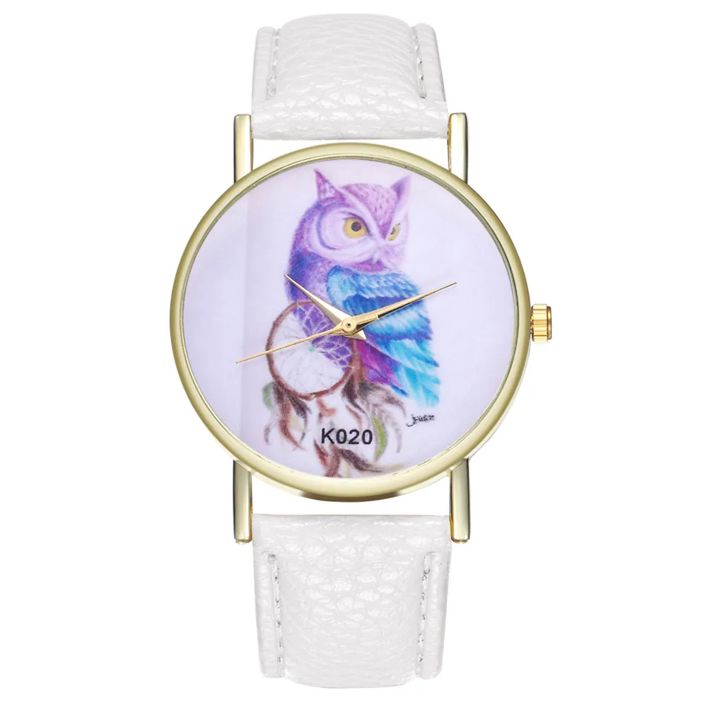 Multi-colored strap owl pattern dial Stylish PU Leather Strap Analog Quartz Watch For Fashion Women