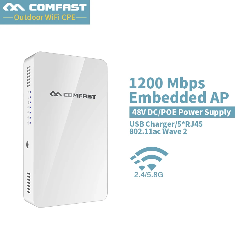 COMFAST 1200Mbs Wall Встраиваемая AP маршрутизатор 2,4G 5,8G Dual Band Беспроводной WI-FI Wave2 USB точки доступа Зарядное устройство + 5 * RJ45 Порты и разъёмы CF-E560AC