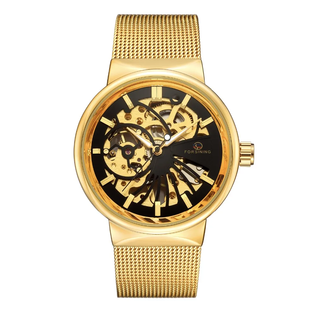 

Forsining Mechanical Watches Men Luxury Brand Ultra thin Hand-wind Mechanical Skeleton Wristwatch Mesh Net Band Watch Male Clock