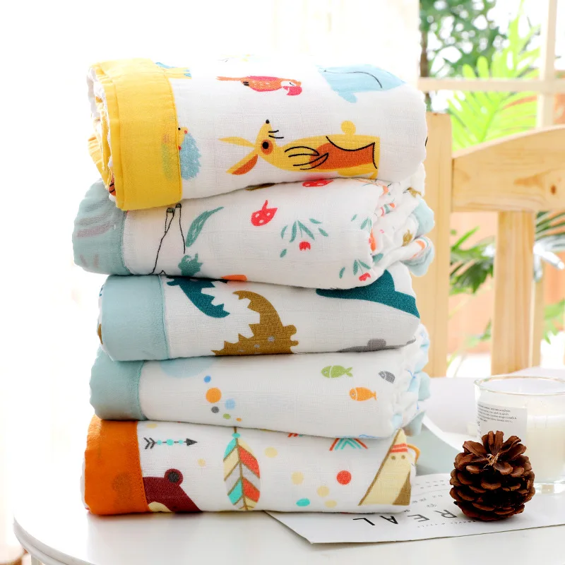 

Six Layers Gauze Cotton Baby Blankets Muslin Swaddle Newborn Swaddling Wrap Bath Towel Baby Bedding 110*120 cm Summer Quilt