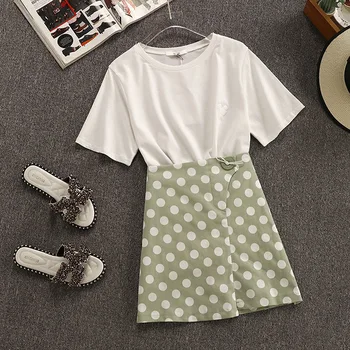 

2020 Summer New Arrival Women Shirt And Skirt Korean Bubble Style Slim Short Sleeves Cotton Free Shipping