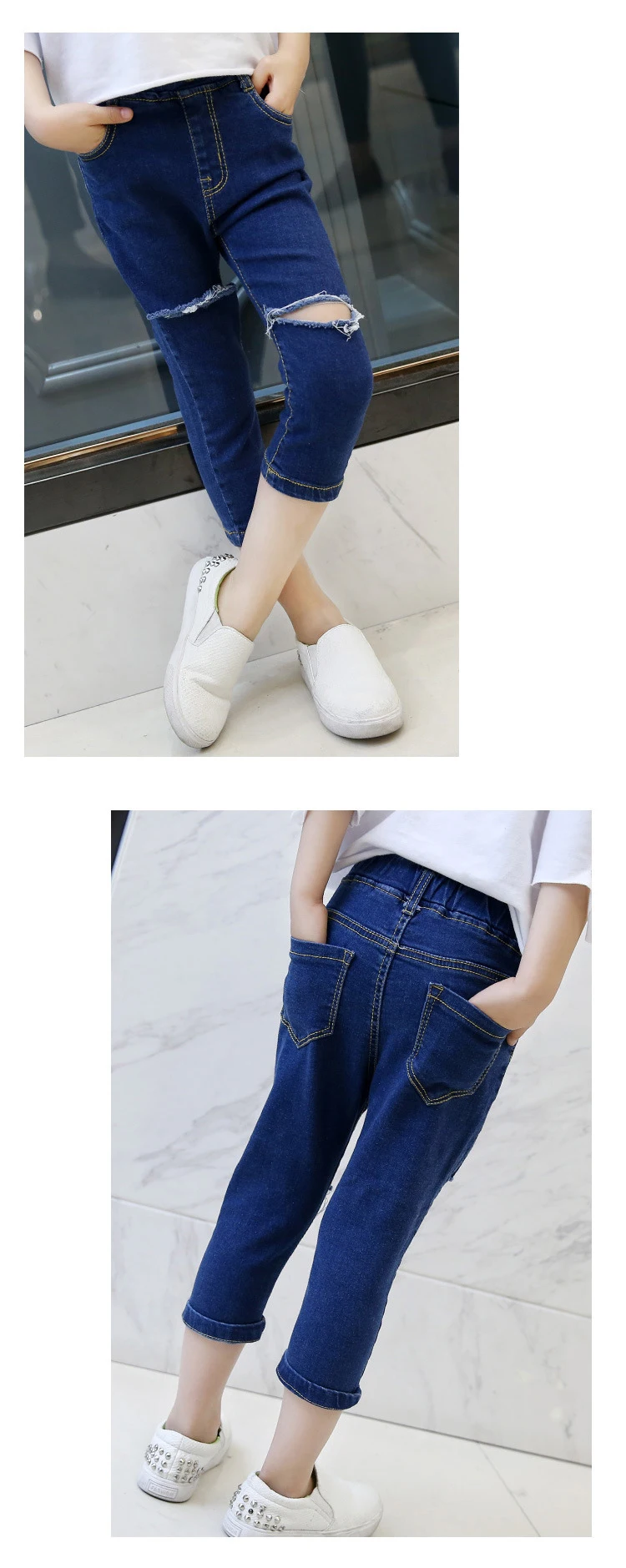 fashion 2018 children broken hole denim pants for big girls mid waist solid ripped jeans spring summer baby jeans kids clothing (3)