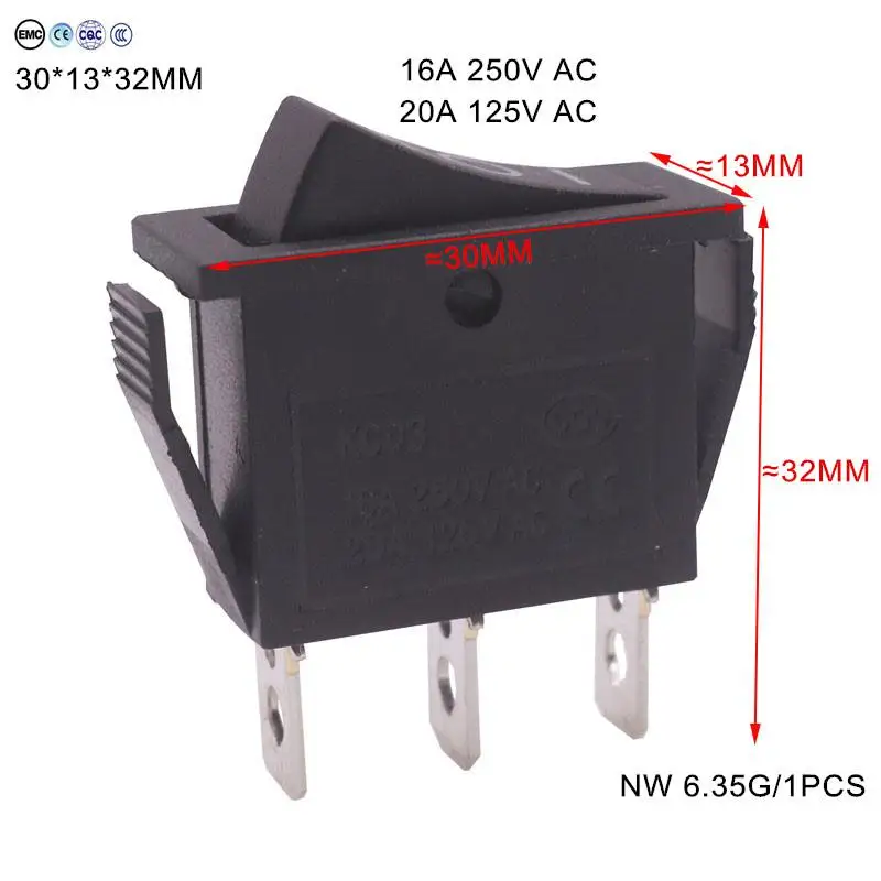 4 шт. 30*13*32 мм перекидной переключатель Третий механизм 3 контакта 16A 250 В 20A 125 В AC плоский переключатель Черный Abs пластик электрические аксессуары - Цвет: 4 pcs 3 Pins Black