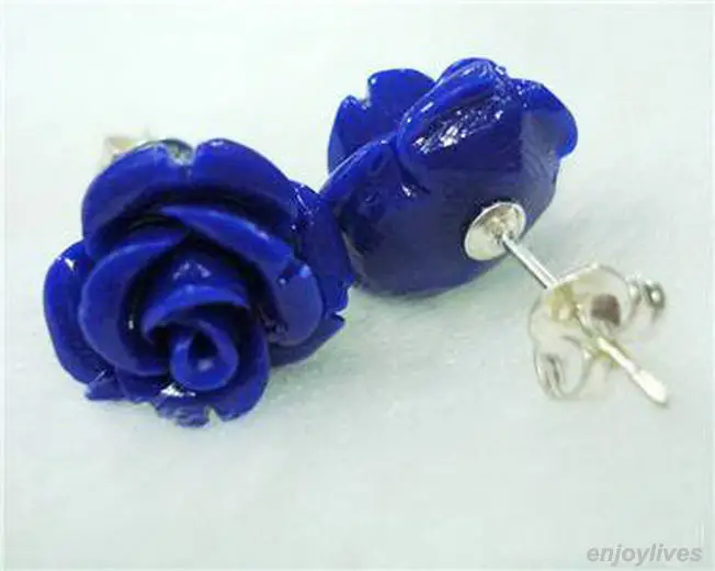 

hot sell new - Free shipping Lapis Lazuli Rose Flower 925 Sterling Silver Stud Earrings