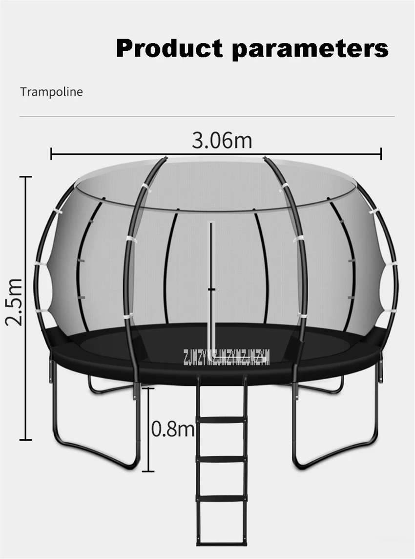 Детский батут рама, взрослый, крытый и открытый фитнес-оборудование с защитной сеткой черный, диаметр 3,66 м MX1208
