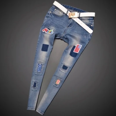 Новые модные брендовые женские облегающие джинсы-карандаш джинсовые эластичные брюки стиральные цвета хорошее качество Женские повседневные джинсы рваные джинсы - Цвет: Синий