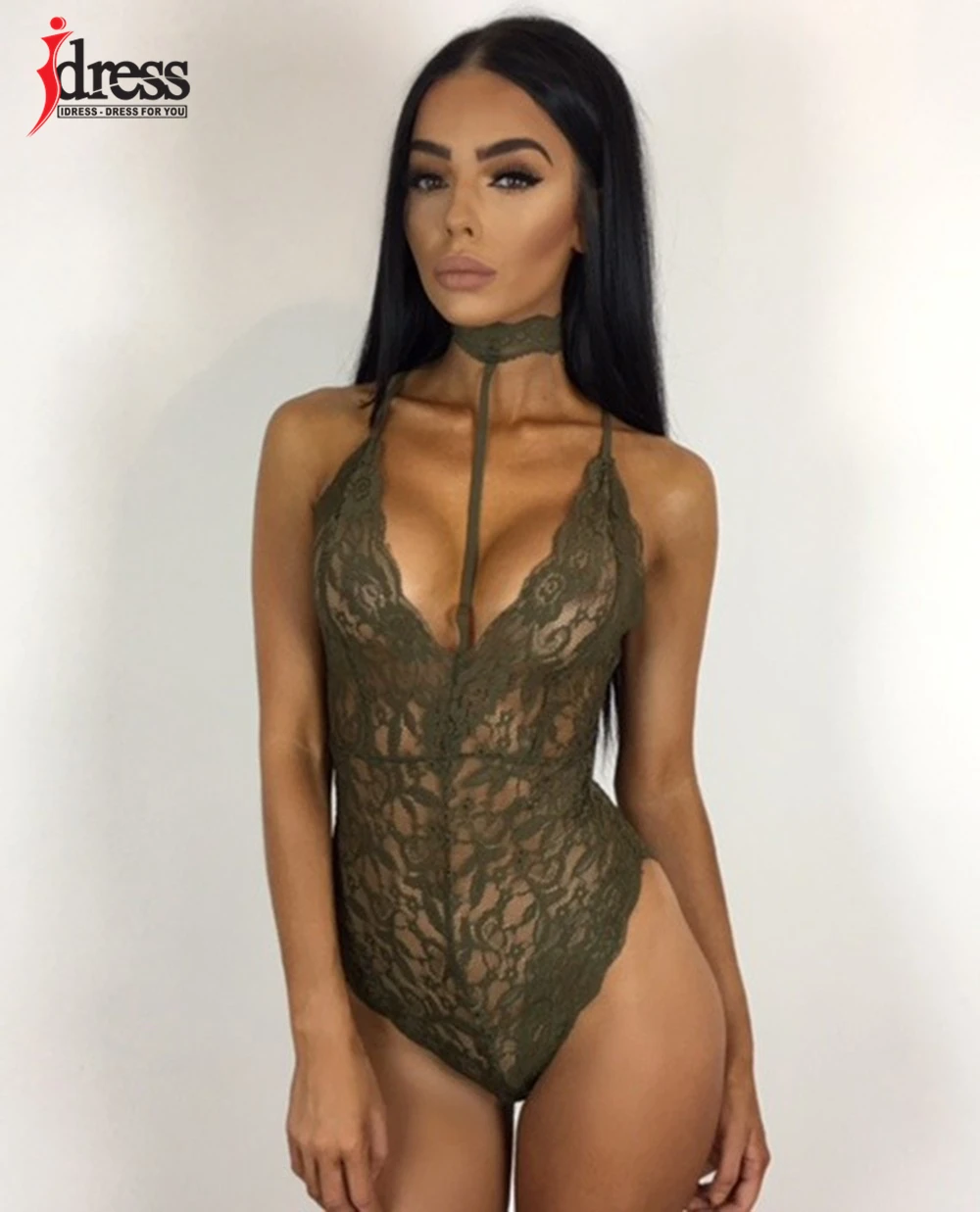 Sexy Women Lace Bodysuit 2017 Summer Crochet See Through Straps Deep V Neck Halter Bodycon Jumpsuit Backless Bandage Bodysuits (1)