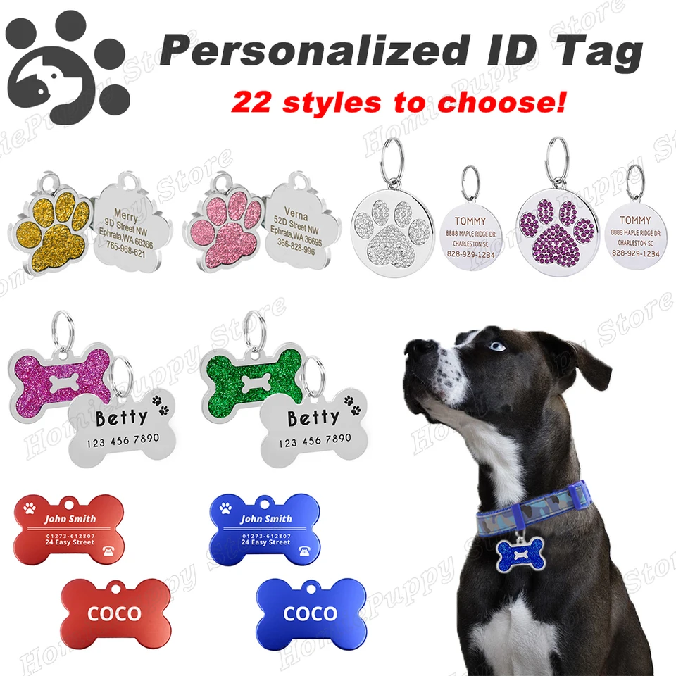 Pet Id Tags Personalized Dog Name Tags Small Large Cat Pet Collar Tag Pet Accessories Bone Paw Glitter German Shepherd Mp0078 Id Tags Aliexpress