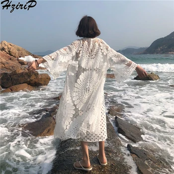 

Hzirip 2019 Elegant Autumn Summer Fashion Sunscreen Solid Free Fresh Lace All-Match Simple Sweet Coat Loose Female O-Neck