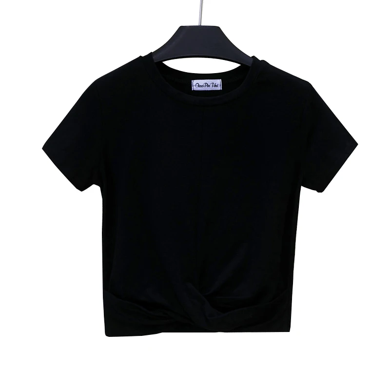 المرأة تي شيرت الصيف عبر شكل تي شيرت قصيرة الأكمام س الرقبة عارضة الصلبة الإناث القطن عالية الخصر ضئيلة Croptop تي السراويل