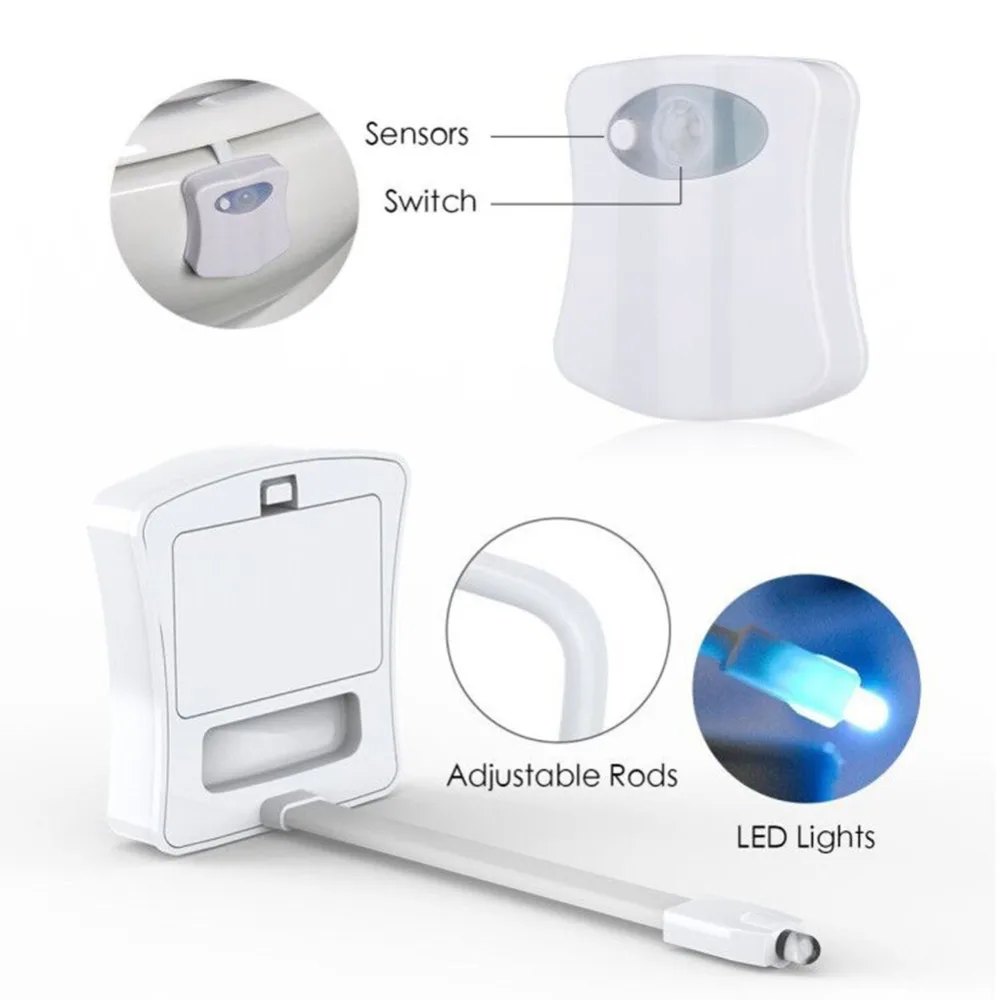 Bathroom Toilet Light LED Nightlight Body Motion Activated On/Off Seat Sensor Lamp 8 Colors PIR Toi - 32899257741